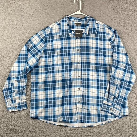 Eddie Bauer Button Up Shirt Mens 2XL Blue Plaid Outdoors Hiking New NWT - Picture 1 of 10